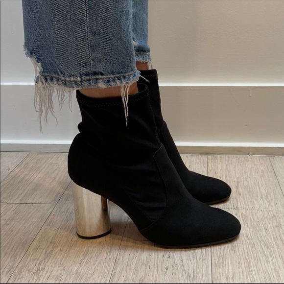 SCHUTZ Shoes - Black Sock Boots SCHUTZ w/ Silver Block Heel